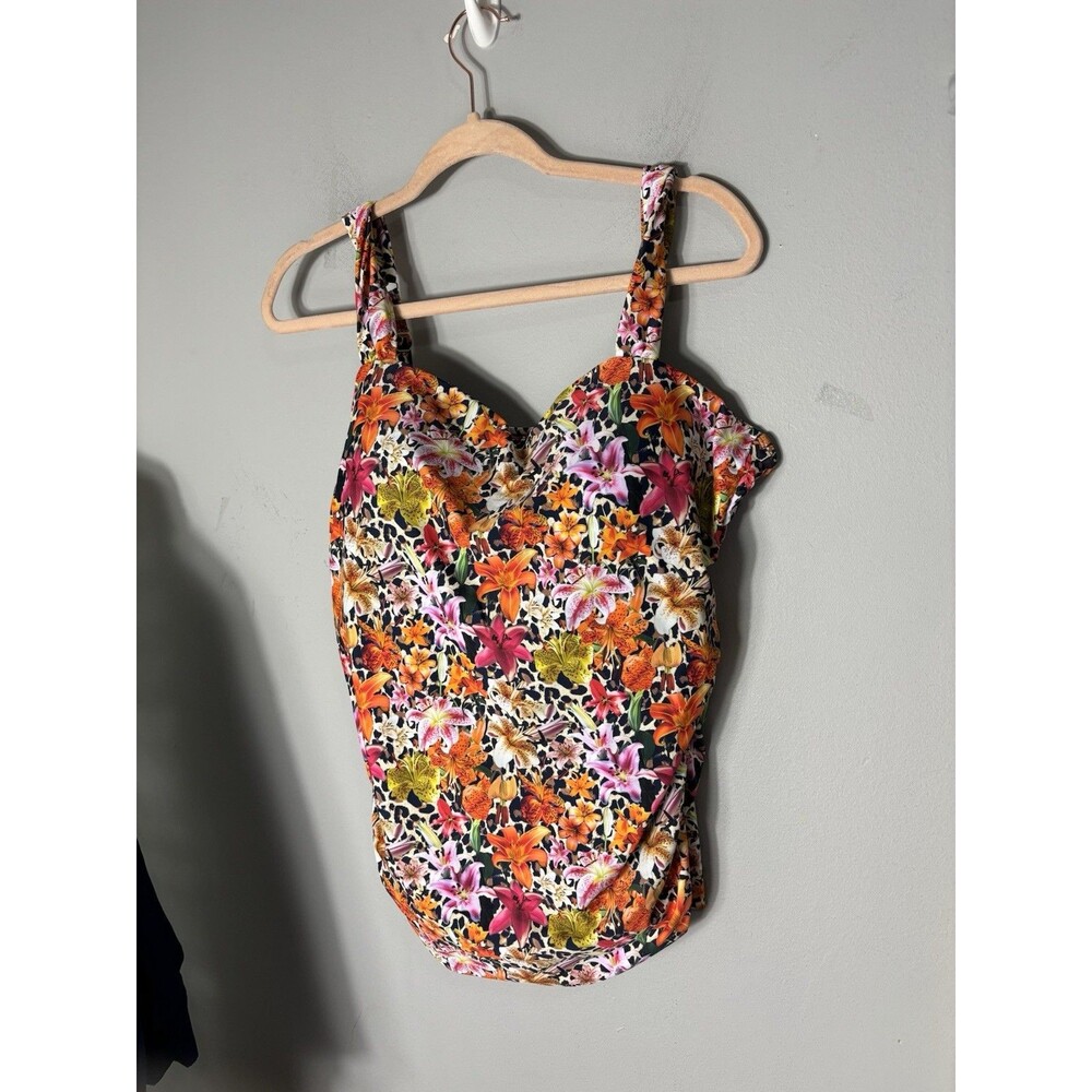 RELLECIGA Twist Front Tankini Swimsuit Top Women 3XL Floral Print Slimming